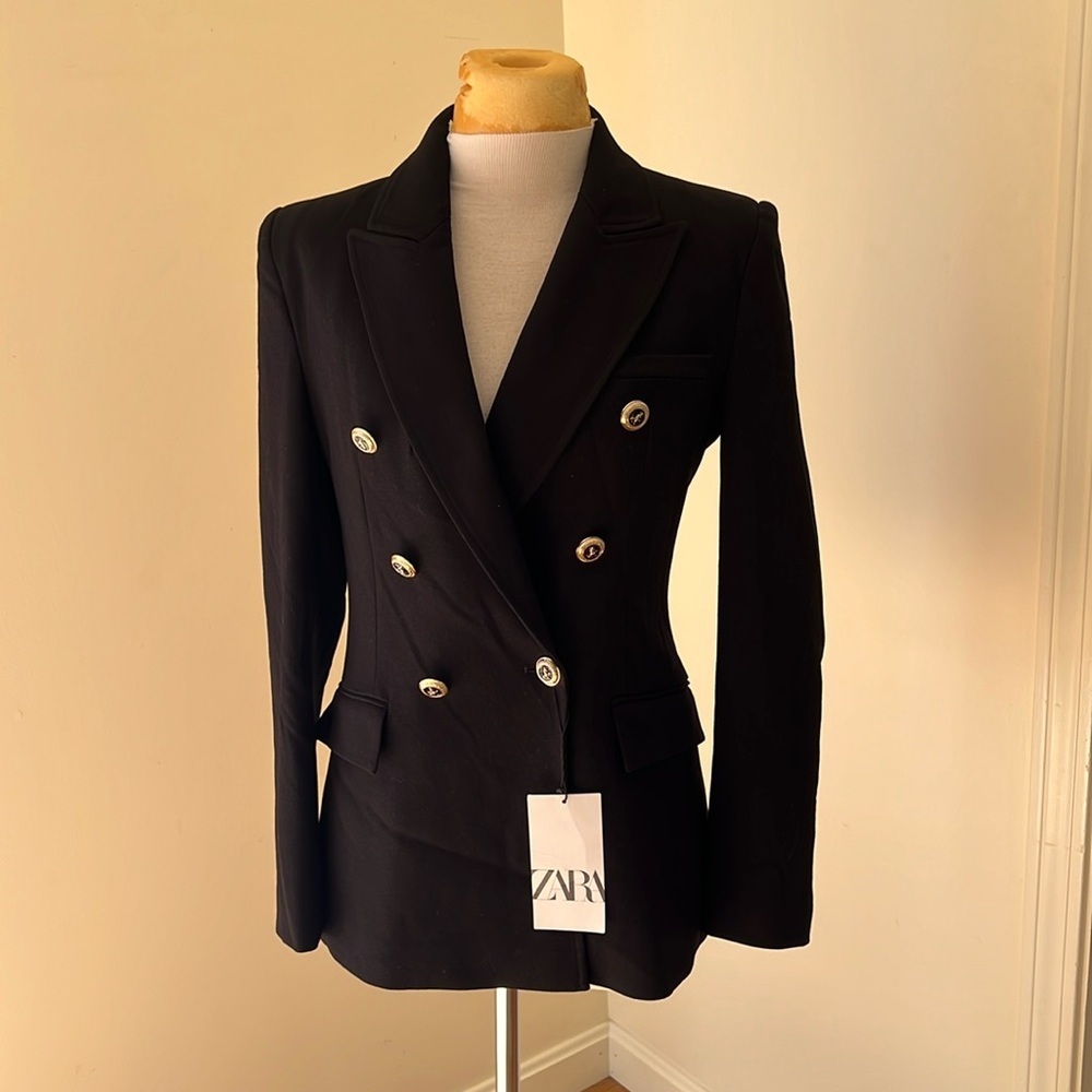 New. Zara small gold button double breasted blazer.